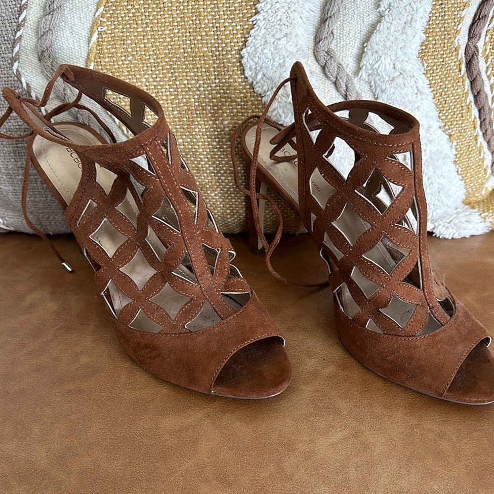 BCBG Brown Suede Gladiator Heels